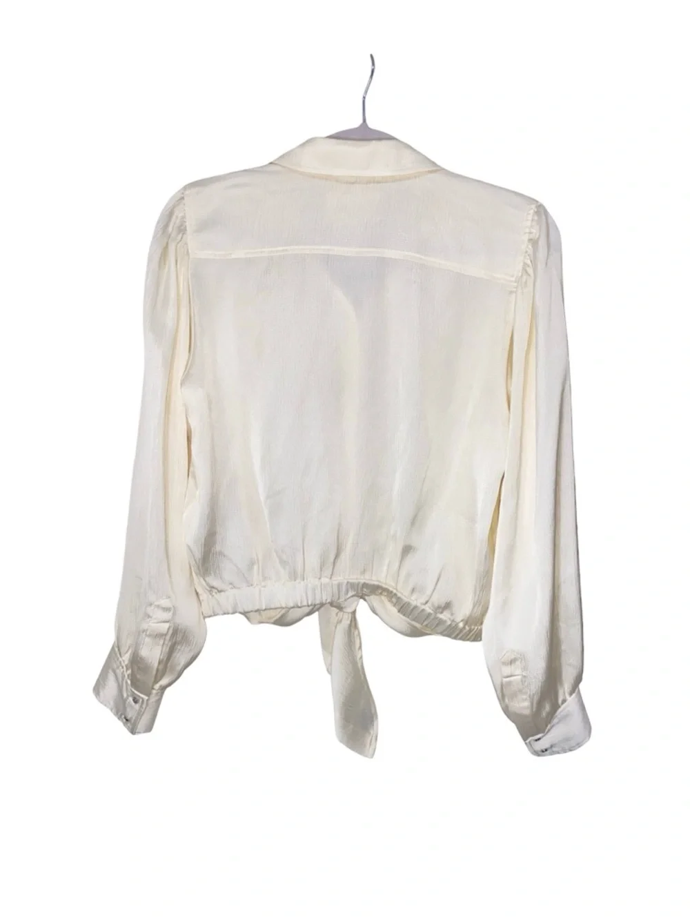 Revolve | Ba&sh Silk-Look Tie-Front Button Down Off White Long Sleeve blouse - Picture 5 of 7